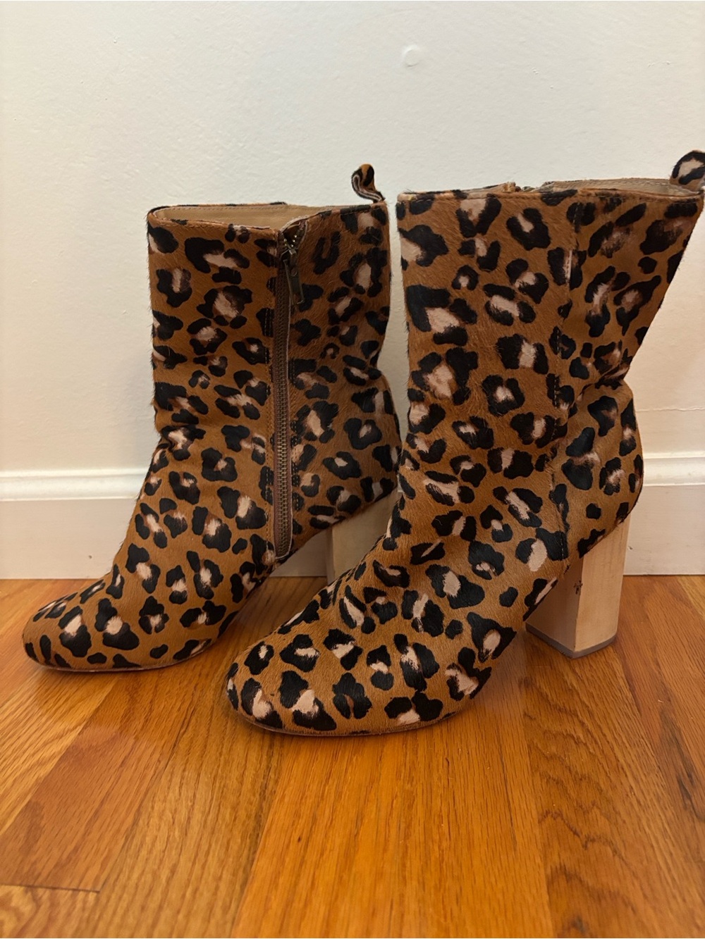 Anthropologie Farylrobin Booties Zippered Leopard Calf Hair size 9